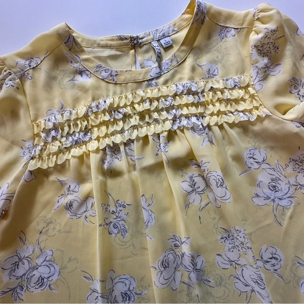 Elle Yellow Floral Smocked Blouse | Ruffle Detail | Spring Top | Size L - Picture 5 of 11